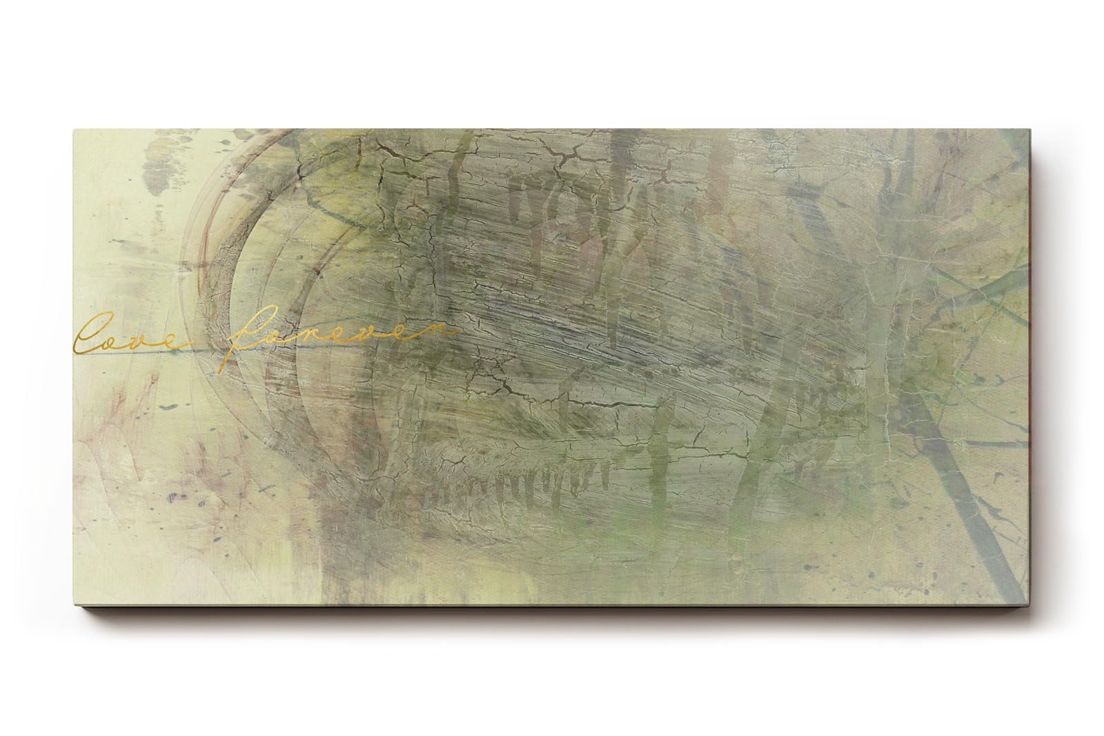 Sinus Art Wandbild 120x80cm Zart abstrahierte Formen in Beige- und Grüntönen mit subtiler Typografie