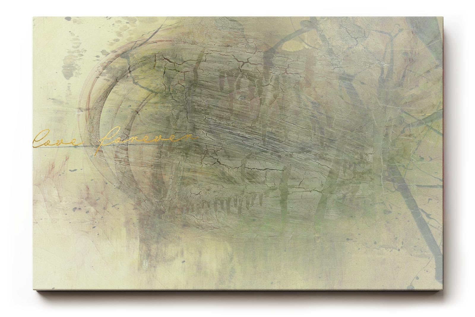 Sinus Art Wandbild 120x80cm Zart abstrahierte Formen in Beige- und Grüntönen mit subtiler Typografie