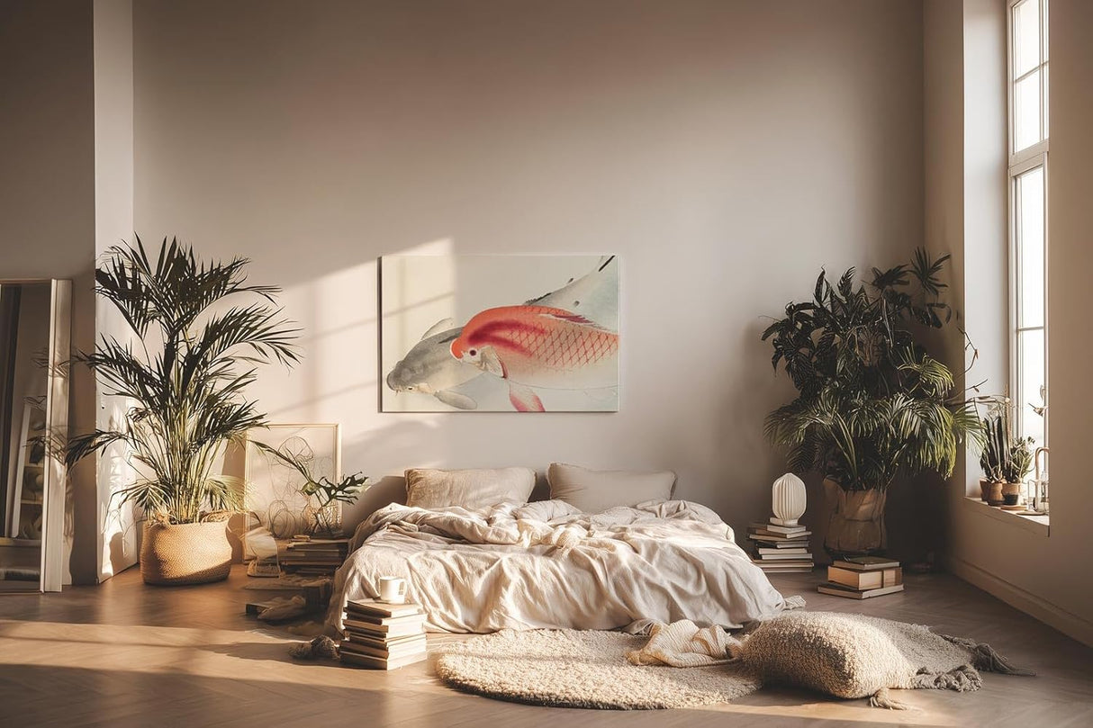 Sinus Art Wandbild 120x80cm Zwei Koi-Fische in traditioneller japanischer Darstellungsweise als Symbol für Harmonie und Ruhe