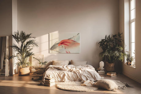 Sinus Art Wandbild 120x80cm Zwei Koi-Fische in traditioneller japanischer Darstellungsweise als Symbol für Harmonie und Ruhe