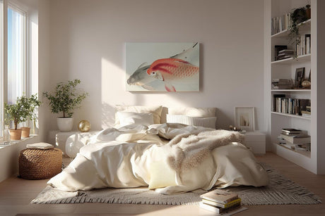 Sinus Art Wandbild 120x80cm Zwei Koi-Fische in traditioneller japanischer Darstellungsweise als Symbol für Harmonie und Ruhe