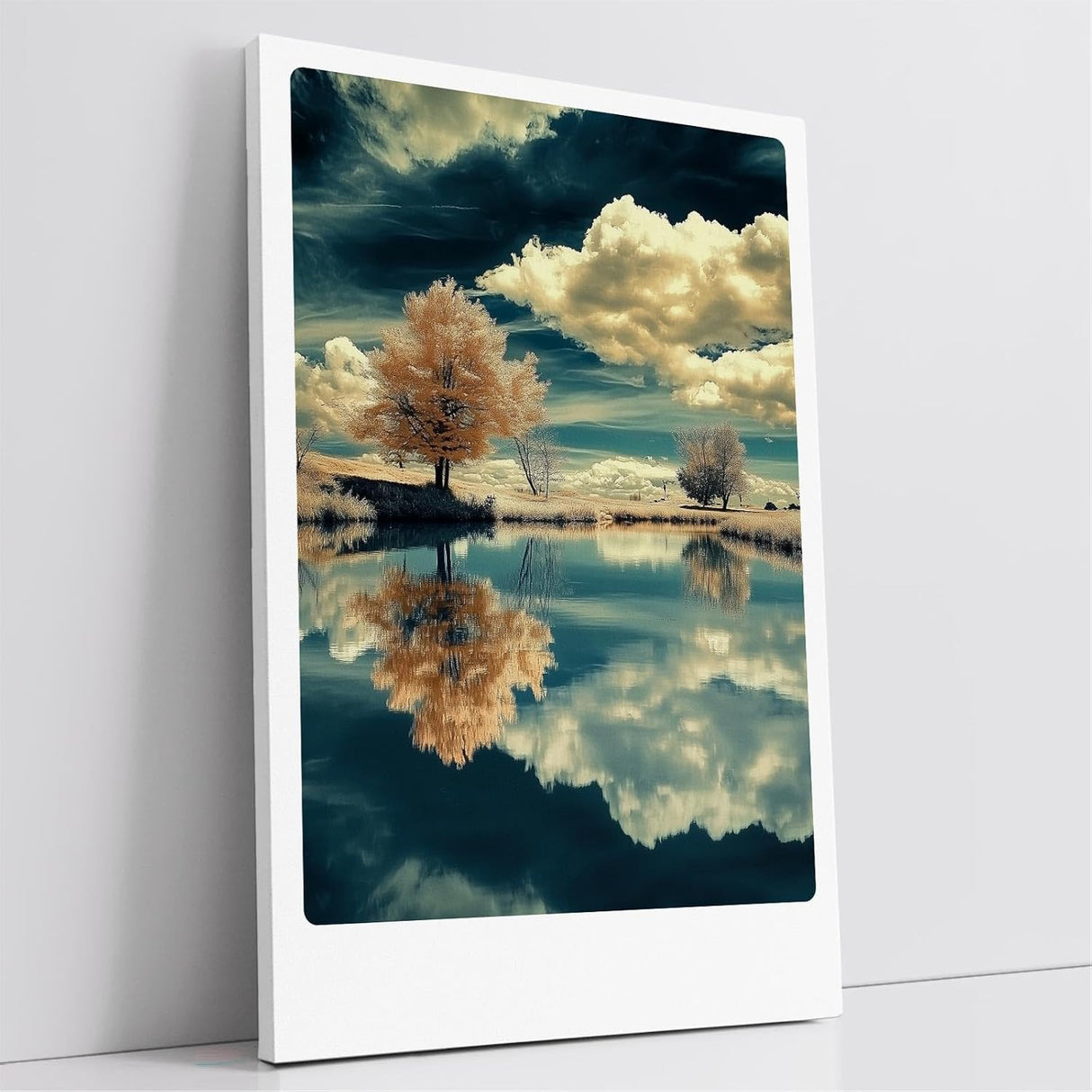 Paul Sinus Leinwandbild 60x90cm Spiegel der Natur – Faszinierende Landschaft mit surrealen Farben, Wolkenspiegelung und beruhigender Atmosphäre