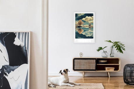 Paul Sinus Leinwandbild 60x90cm Spiegel der Natur – Faszinierende Landschaft mit surrealen Farben, Wolkenspiegelung und beruhigender Atmosphäre