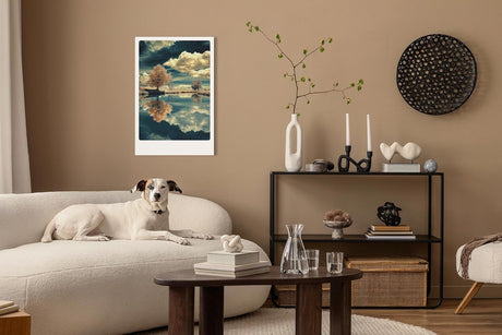 Paul Sinus Leinwandbild 60x90cm Spiegel der Natur – Faszinierende Landschaft mit surrealen Farben, Wolkenspiegelung und beruhigender Atmosphäre