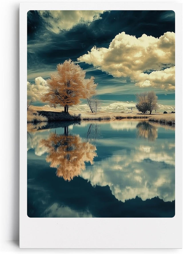 Paul Sinus Leinwandbild 60x90cm Spiegel der Natur – Faszinierende Landschaft mit surrealen Farben, Wolkenspiegelung und beruhigender Atmosphäre
