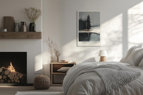 Paul Sinus Leinwandbild 80x120cm Spiegel der Stille – Minimalistische Winterlandschaft mit ruhigem Wasser, monochromer Farbe