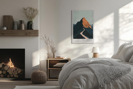Paul Sinus Leinwandbild 80x120cm stilisierte Berglandschaft mit goldenem Gipfel und abstrakter Tiefe – kunstvolles Leinwandbild für moderne Raumgestaltung