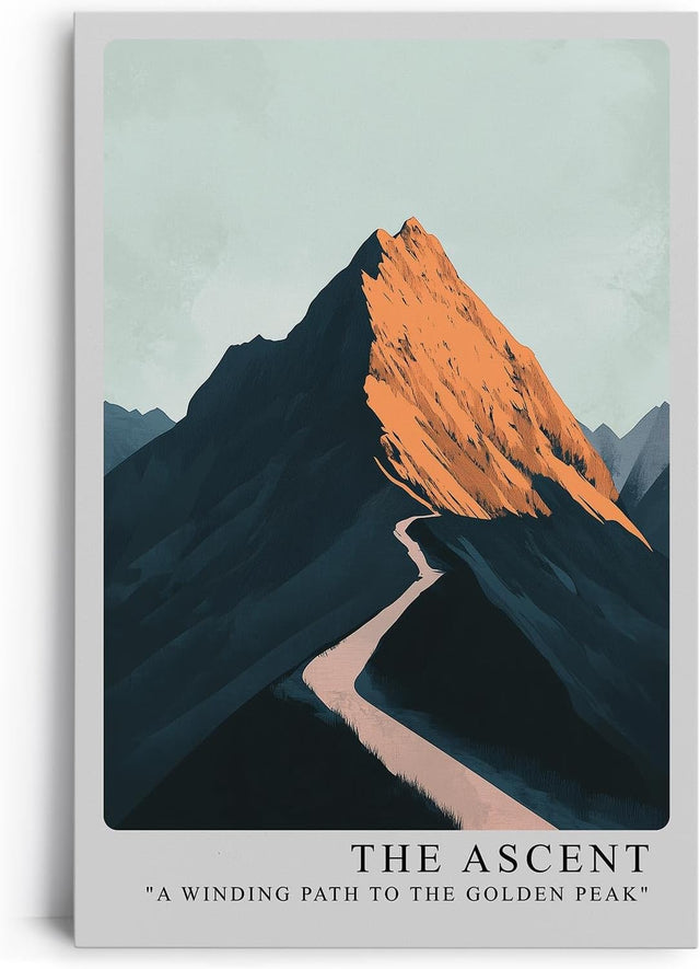 Paul Sinus Leinwandbild 80x120cm stilisierte Berglandschaft mit goldenem Gipfel und abstrakter Tiefe – kunstvolles Leinwandbild für moderne Raumgestaltung