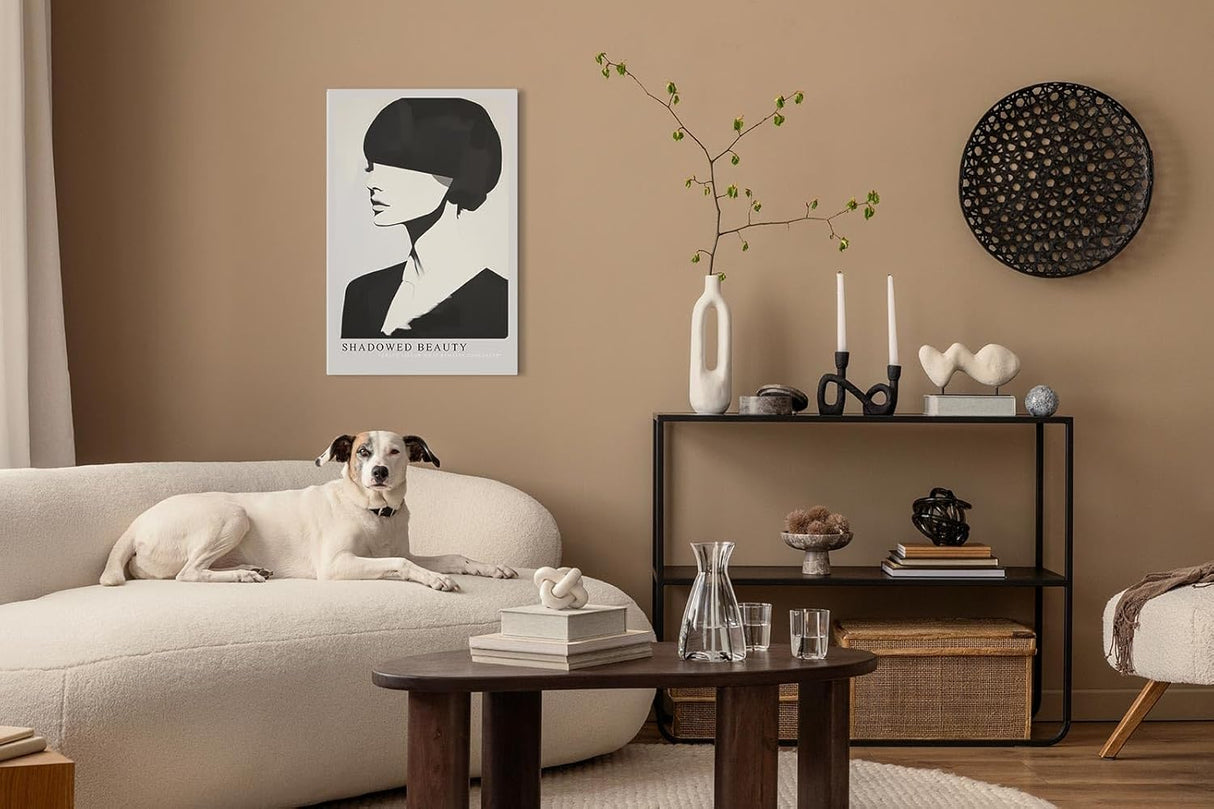Paul Sinus Leinwandbild 80x120cm stilisiertes Frauenporträt in Schwarz-Weiß mit moderner Eleganz und abstrakter Tiefe – kunstvolles Leinwandbild