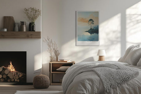 Paul Sinus Leinwandbild 80x120cm Stille Natur – Malerische Landschaft mit einsamem Baum und Spiegelung im ruhigen Wasser, sanfte Farben