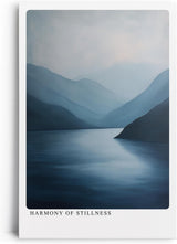 Paul Sinus Leinwandbild 40x60cm Stille Wasser – Meditative Landschaft mit ruhigem See und sanften Bergen in harmonischen Blautönen