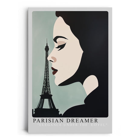 Paul Sinus Leinwandbild 40x60cm stilvolle Paris-Illustration mit eleganter Frauensilhouette und Eiffelturm, moderne Wandkunst