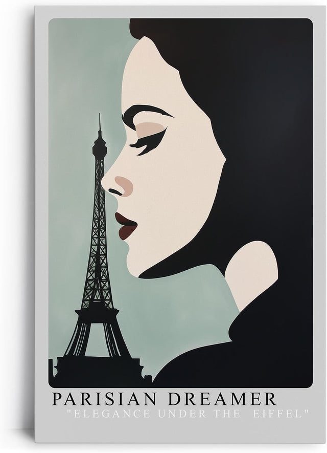 Paul Sinus Leinwandbild 40x60cm stilvolle Paris-Illustration mit eleganter Frauensilhouette und Eiffelturm, moderne Wandkunst