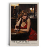 Paul Sinus Leinwandbild 40x60cm The Lady in Red – Sinnliches Leinwandbild einer melancholischen Frau in rotem Kleid in einer stilvollen Bar