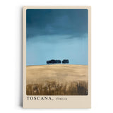 Paul Sinus Leinwandbild 80x120cm Toscana Minimalismus – Weite Landschaft mit sanften Feldern und charakteristischer Baumreihe unter klarem Himmel