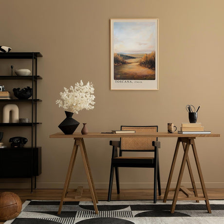 Paul Sinus Leinwandbild 60x90cm Toskana Idylle – Weite mediterrane Landschaft mit goldenem Licht und warmen Erdtönen