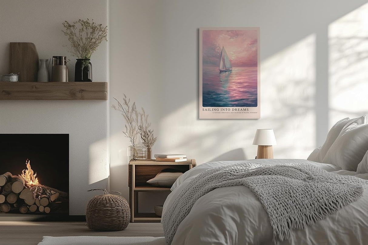 Paul Sinus Leinwandbild 40x60cm verträumte Segelboot-Szene mit malerischem Himmel und sanften Pastellfarben, beruhigende Wandkunst