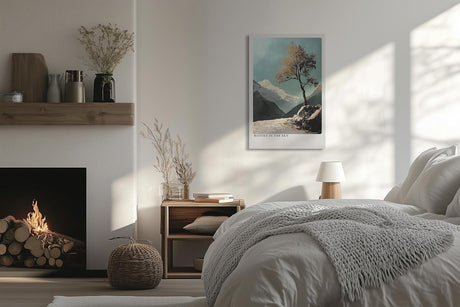 Paul Sinus Leinwandbild 60x90cm Verwurzelt im Himmel – Einsamer Baum auf felsiger Anhöhe mit Berglandschaft und impressionistischer Textur