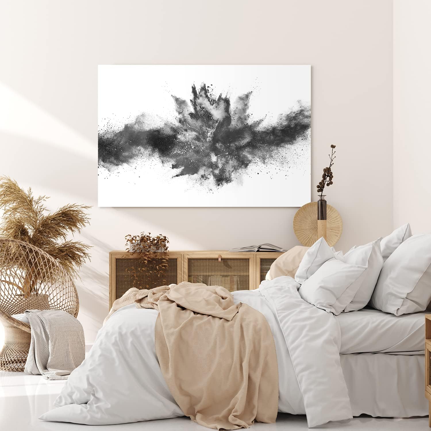 Paul Sinus Wandbild 120x80cm Abstrakt schwarzes Pulver Modern Schwarz Weiß