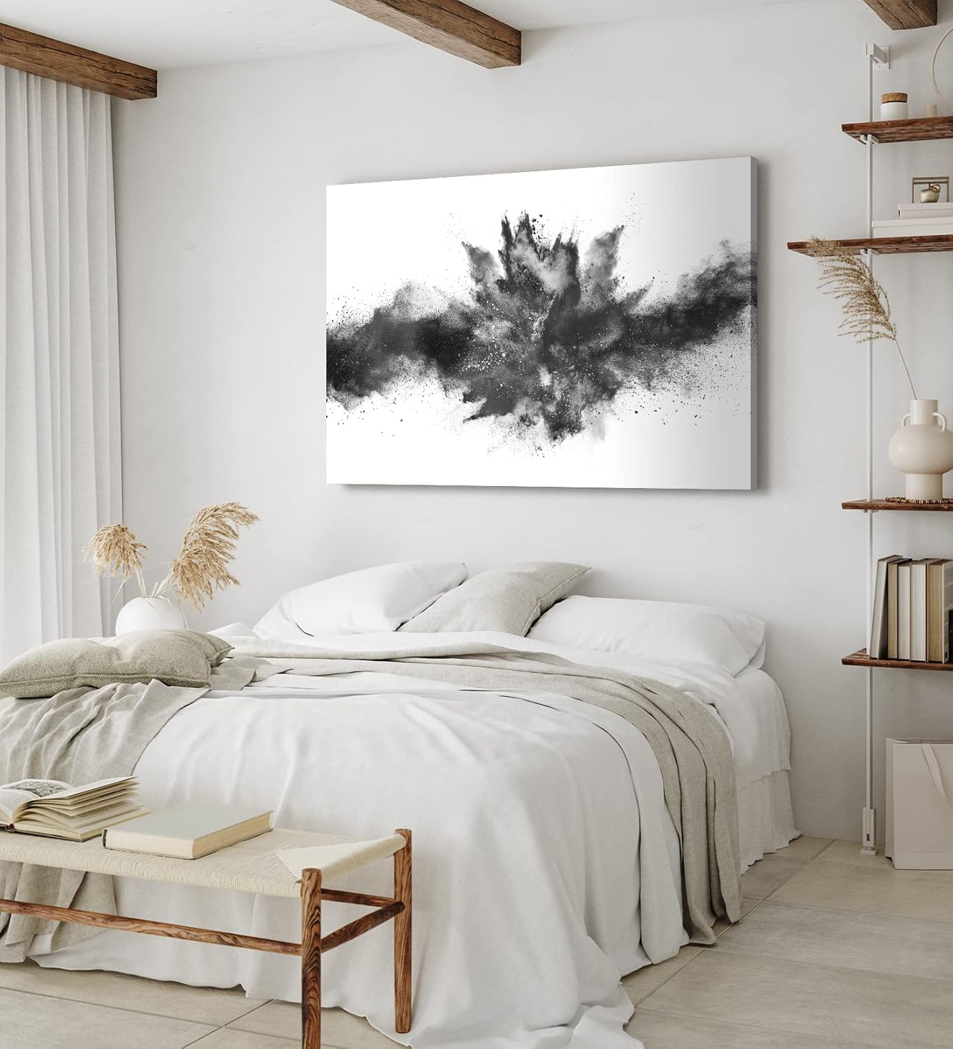 Paul Sinus Wandbild 120x80cm Abstrakt schwarzes Pulver Modern Schwarz Weiß