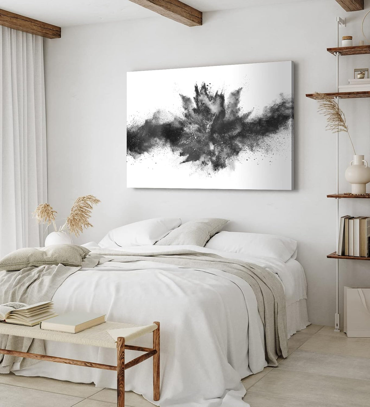 Paul Sinus Wandbild 120x80cm Abstrakt schwarzes Pulver Modern Schwarz Weiß