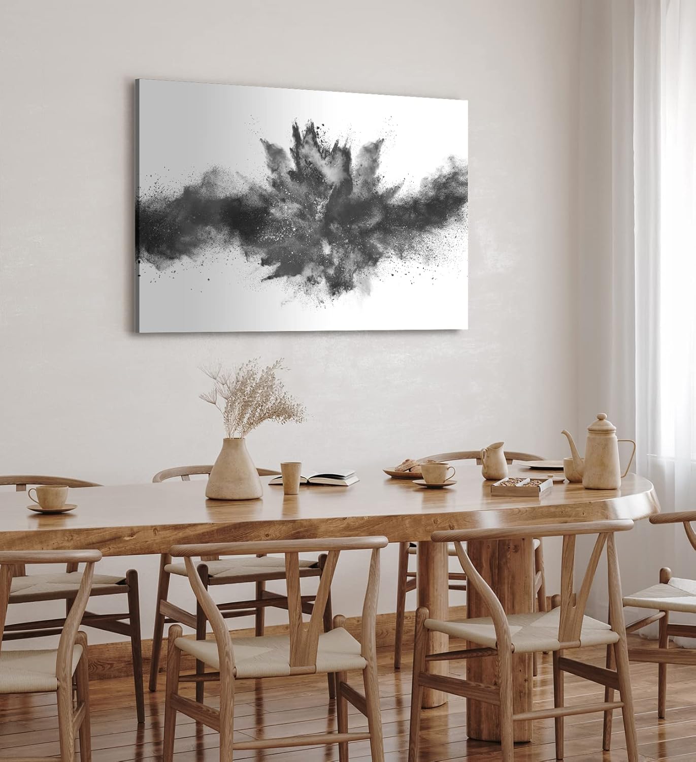 Paul Sinus Wandbild 120x80cm Abstrakt schwarzes Pulver Modern Schwarz Weiß