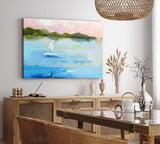 Paul Sinus Wandbild 120x80cm Abstrakt Segelboot Meer Blau Berge Kunstvoll