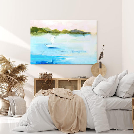 Paul Sinus Wandbild 120x80cm Abstrakt Segelboot Meer Blau Berge Kunstvoll