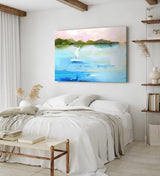 Paul Sinus Wandbild 120x80cm Abstrakt Segelboot Meer Blau Berge Kunstvoll