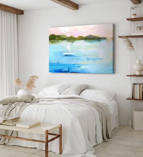 Paul Sinus Wandbild 120x80cm Abstrakt Segelboot Meer Blau Berge Kunstvoll