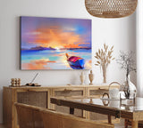 Paul Sinus Wandbild 120x80cm Abstrakt Strand Fischerboot Boot Farbenfroh Sonnenuntergang