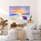 Paul Sinus Wandbild 120x80cm Abstrakt Strand Fischerboot Boot Farbenfroh Sonnenuntergang