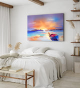 Paul Sinus Wandbild 120x80cm Abstrakt Strand Fischerboot Boot Farbenfroh Sonnenuntergang