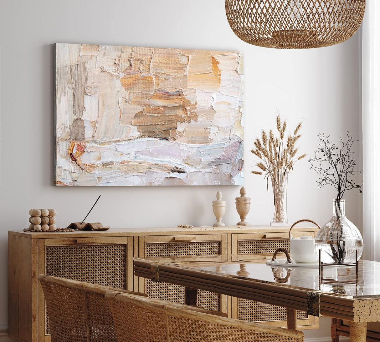 Wandbild 120x80cm Abstrakte Kunst Brauntöne Pastelltöne Spachtelstruktur