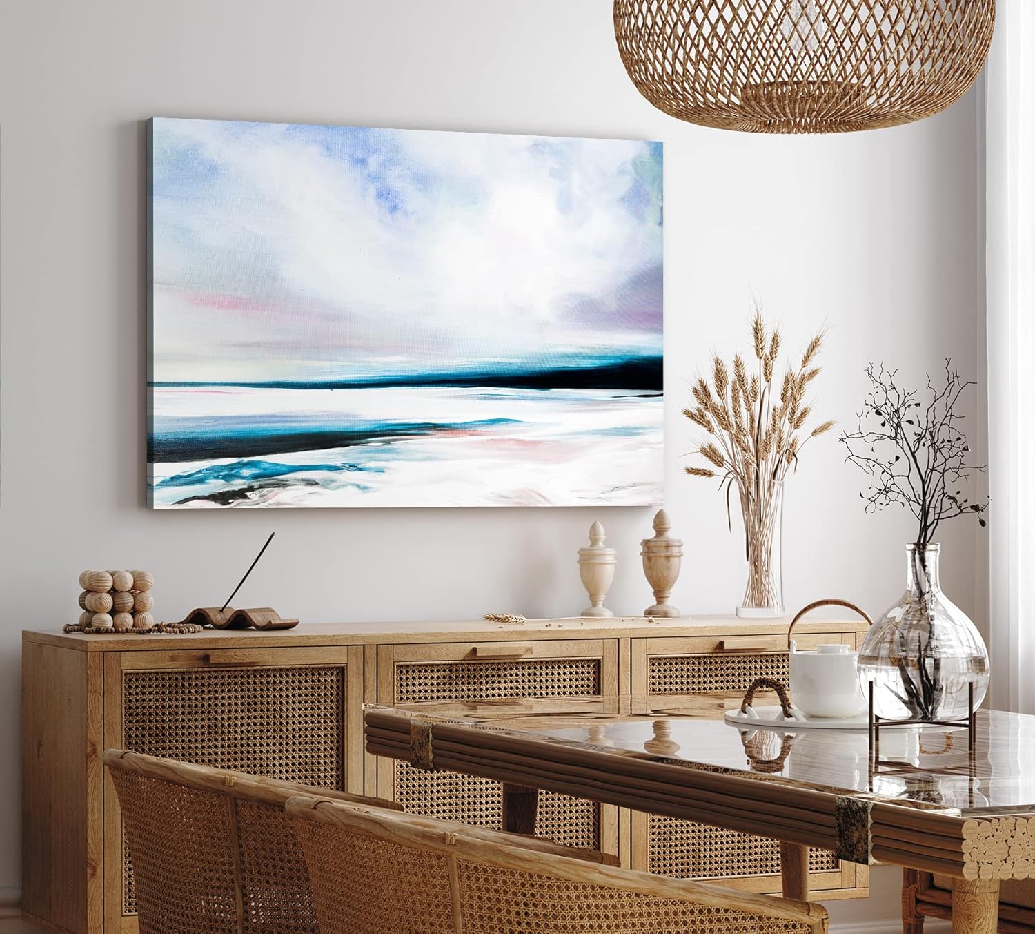 Wandbild 120x80cm Abstrakte Kunst Meer Strand Horizont Blau