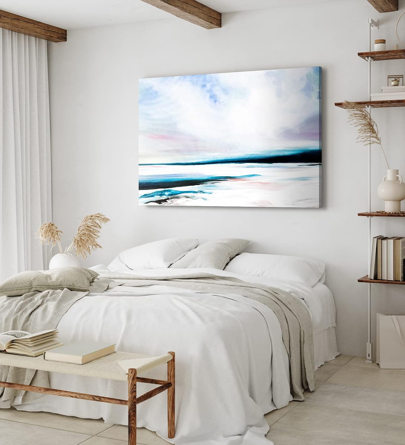 Wandbild 120x80cm Abstrakte Kunst Meer Strand Horizont Blau