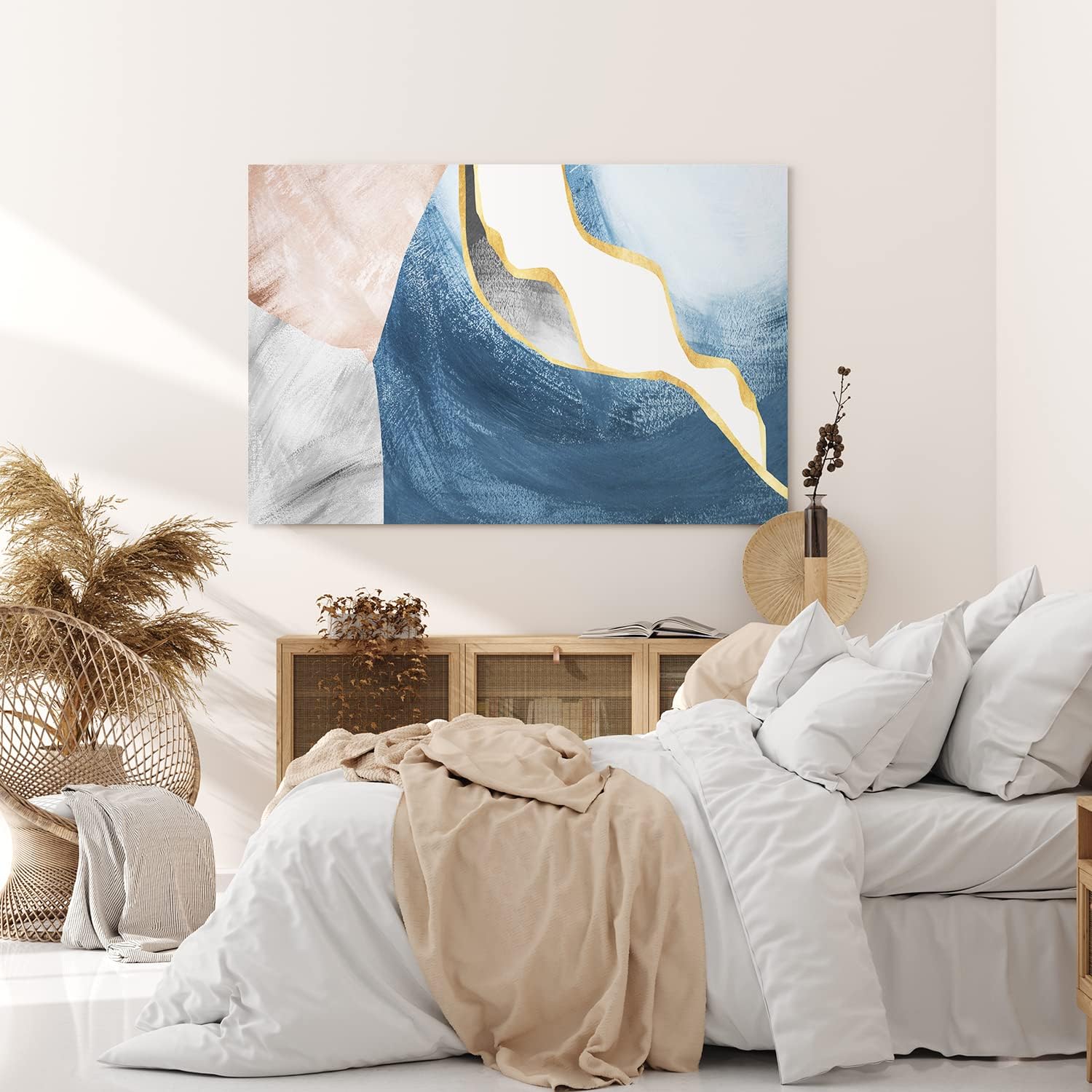 Paul Sinus Wandbild 120x80cm Abstrakte Muster Blau Beige Kunstvoll Modern