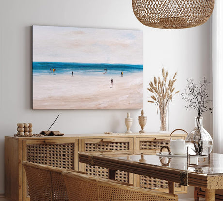 Paul Sinus Wandbild 120x80cm Abstrakter Strand Meer Horizont Kunstvoll Blau Beige