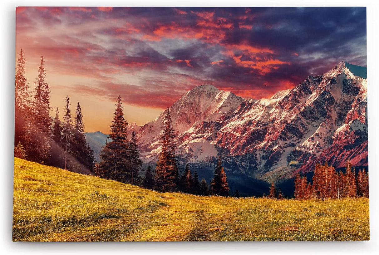 Paul Sinus Wandbild 120x80cm Alpenlandschaft Berge Gebirge Schneegipfel Wiese