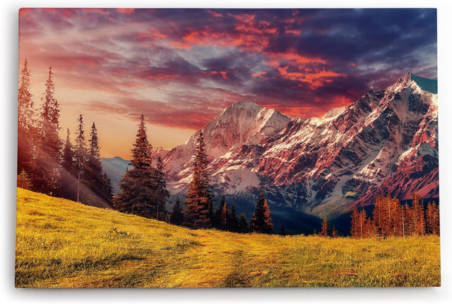 Paul Sinus Wandbild 120x80cm Alpenlandschaft Berge Gebirge Schneegipfel Wiese