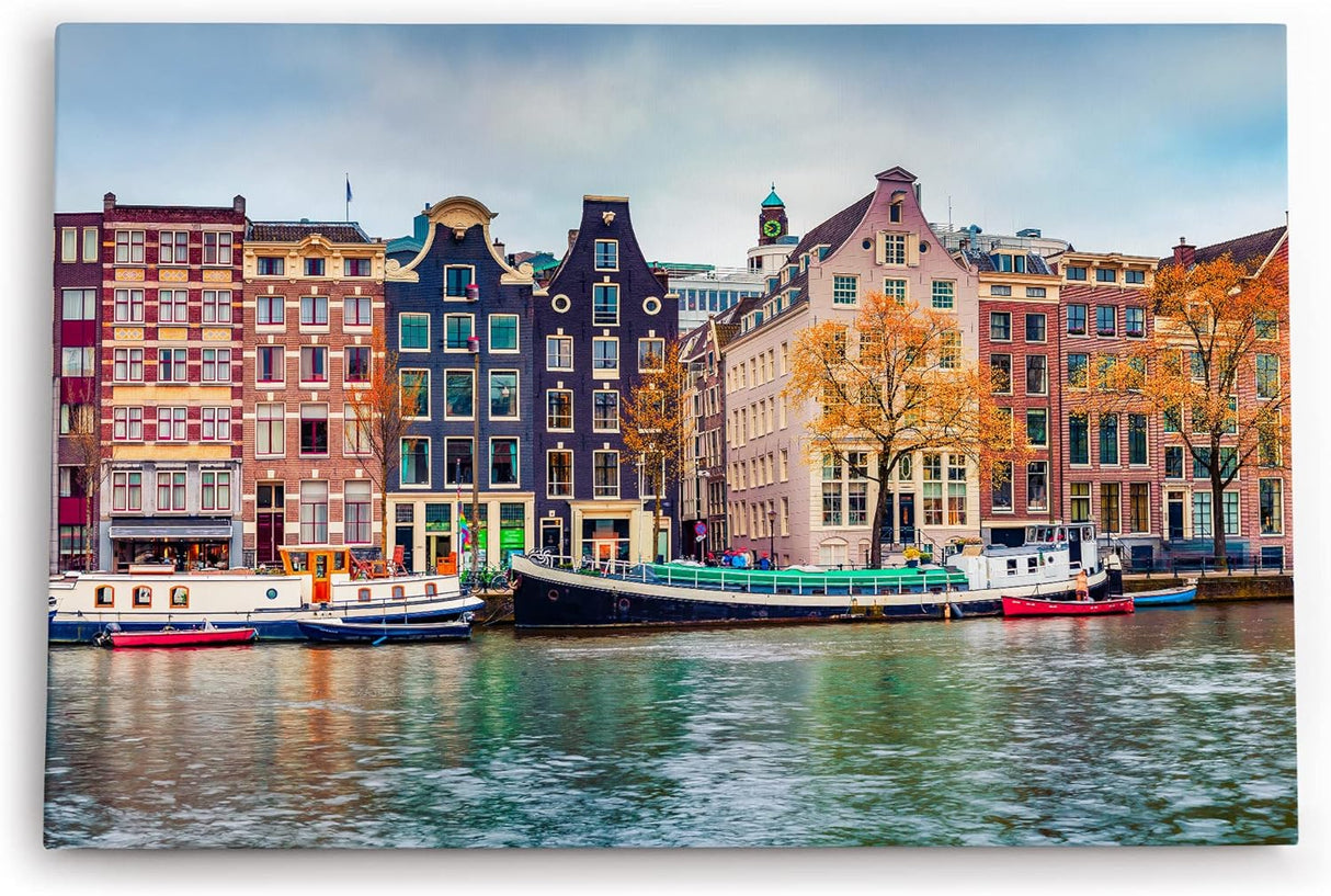Paul Sinus Wandbild 120x80cm Amsterdam Holland Kanal Boote traditionelle Häuser