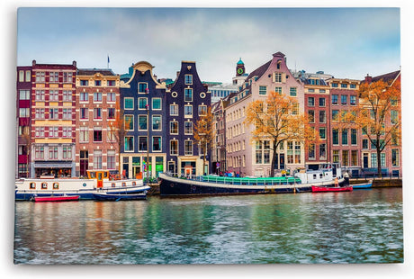 Paul Sinus Wandbild 120x80cm Amsterdam Holland Kanal Boote traditionelle Häuser