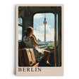 Paul Sinus Leinwandbild 80x120cm Leinwandbild Berlin Deutschland Reise beginnt Nostalgie Stadtbild Fernsehturm S-Bahn Fensterblick Vintage Atmosphäre