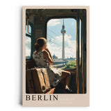 Paul Sinus Leinwandbild 80x120cm Leinwandbild Berlin Deutschland Reise beginnt Nostalgie Stadtbild Fernsehturm S-Bahn Fensterblick Vintage Atmosphäre