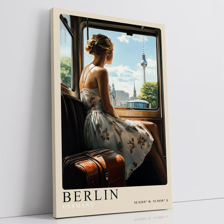 Paul Sinus Leinwandbild 80x120cm Leinwandbild Berlin Deutschland Stadtblick Fernsehturm Zugreise Nostalgie Vintage Romantik Sehnsucht Reisemoment Hauptstadt