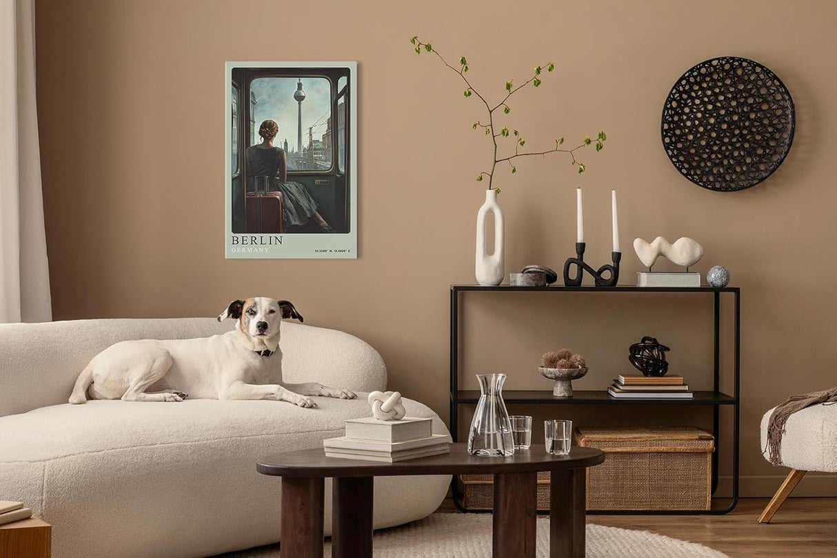 Paul Sinus Leinwandbild 40x60cm Leinwandbild Berlin Nostalgie Retro Zugreise Fernsehturm Stadtblick Vintage Atmosphäre Vergangenheit Zukunft Sehnsucht