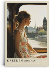 Paul Sinus Leinwandbild 80x120cm Leinwandbild Dresden Journey Nostalgie Romantik Elbe Zugreise Stadtblick Vintage Ästhetik Reise Sehnsucht Architektur