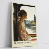 Paul Sinus Leinwandbild 80x120cm Leinwandbild Dresden Journey Nostalgie Romantik Elbe Zugreise Stadtblick Vintage Ästhetik Reise Sehnsucht Architektur