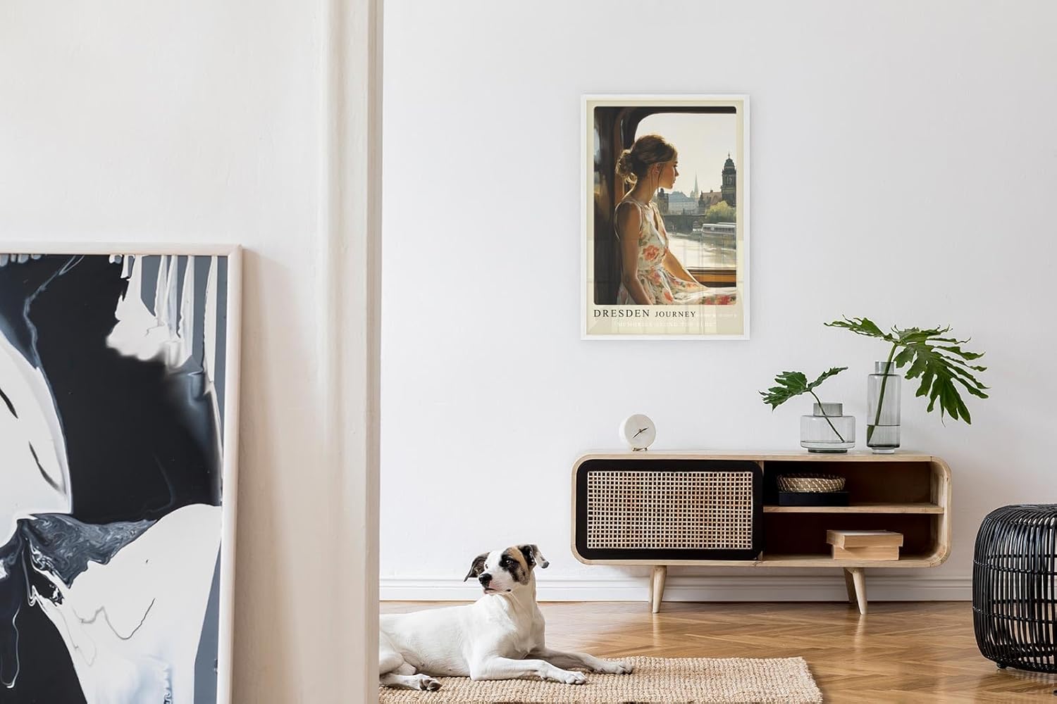 Paul Sinus Leinwandbild 80x120cm Leinwandbild Dresden Journey Nostalgie Romantik Elbe Zugreise Stadtblick Vintage Ästhetik Reise Sehnsucht Architektur