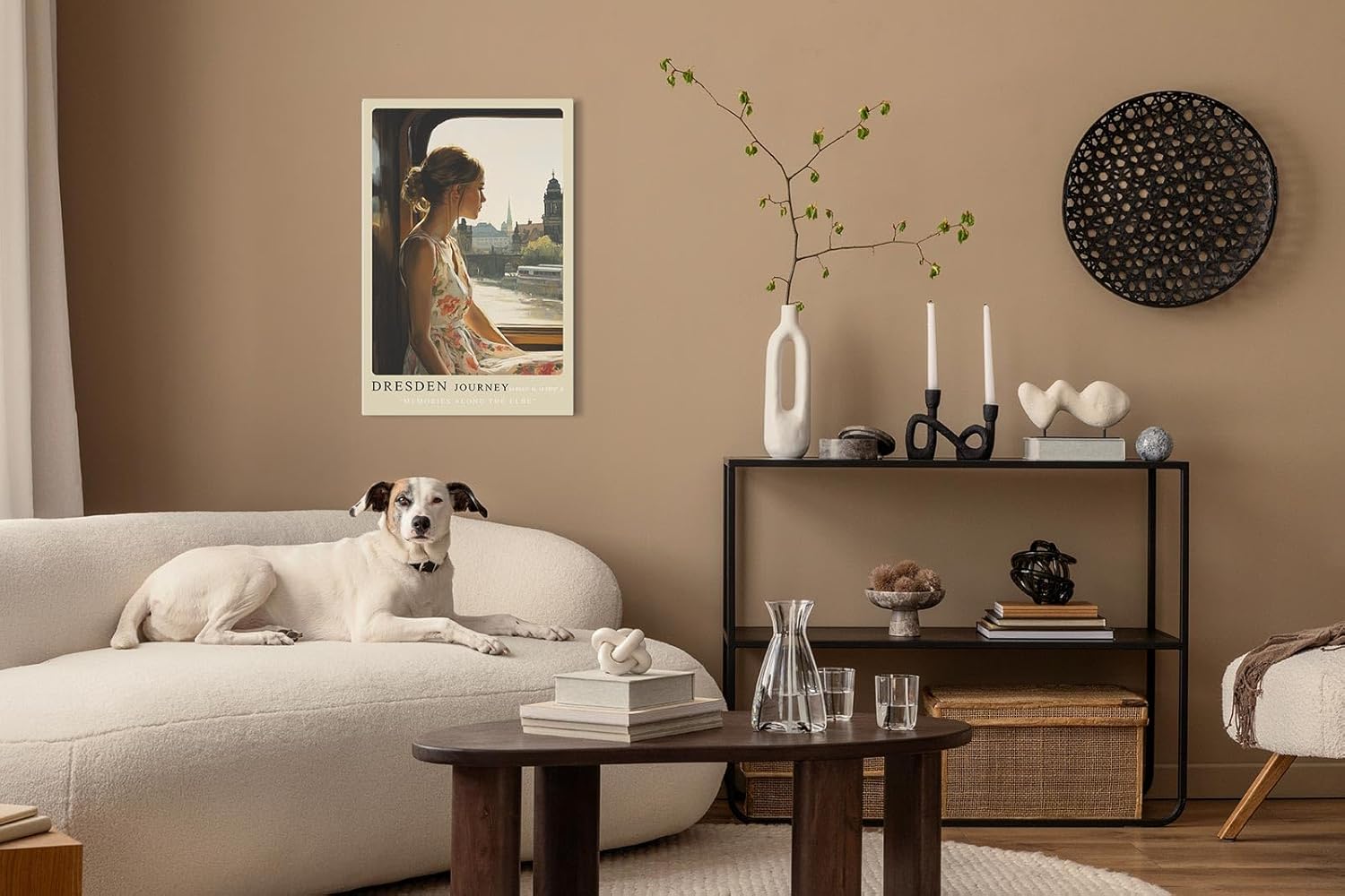 Paul Sinus Leinwandbild 80x120cm Leinwandbild Dresden Journey Nostalgie Romantik Elbe Zugreise Stadtblick Vintage Ästhetik Reise Sehnsucht Architektur